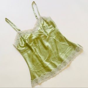 Lime Green Silk and Ivory Lace Camisole XS